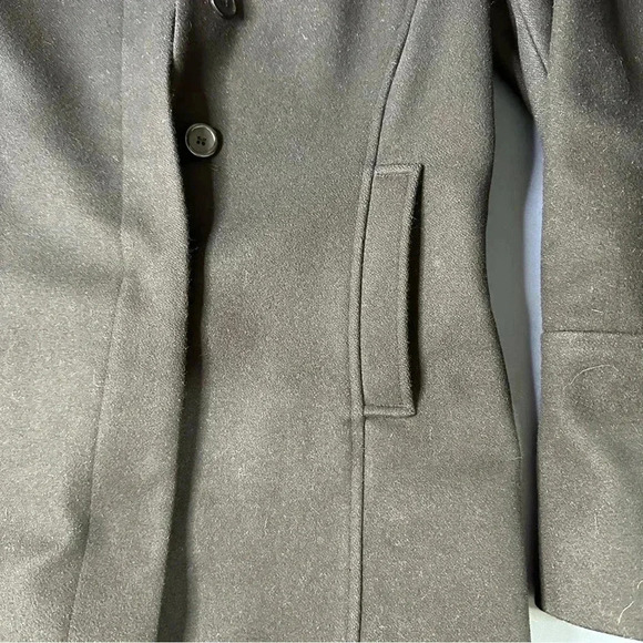 Express Women’s Wool Coat Size 3/4 Black Hidden Button Up Front Open Pockets - Picture 4 of 11